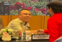 Suasana audiensi Wakil Ketua DPR RI Sufmi Dasco Ahmad bersama aliansi Gerakan Buruh Bersama Rakyat (GEBRAK) di Gedung Nusantara