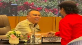 Suasana audiensi Wakil Ketua DPR RI Sufmi Dasco Ahmad bersama aliansi Gerakan Buruh Bersama Rakyat (GEBRAK) di Gedung Nusantara