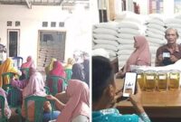Hari pertama Pemerintah Desa Ruguk distribusikan bantuan pangan beras dan minyak goreng kepada masyarakat.