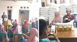 Hari pertama Pemerintah Desa Ruguk distribusikan bantuan pangan beras dan minyak goreng kepada masyarakat.